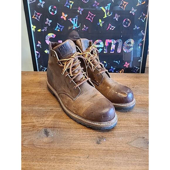 Frye Leather Boots Dakota Plain Toe Brown Mens 13 Lace Up Work Western main image 8